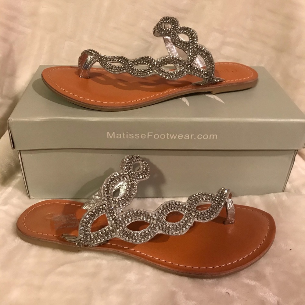 Silver Rhinestone sandals flip flops size 6M
